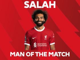 传射建功，英超官方：萨拉赫当选利物浦vs热刺全场最佳球员
