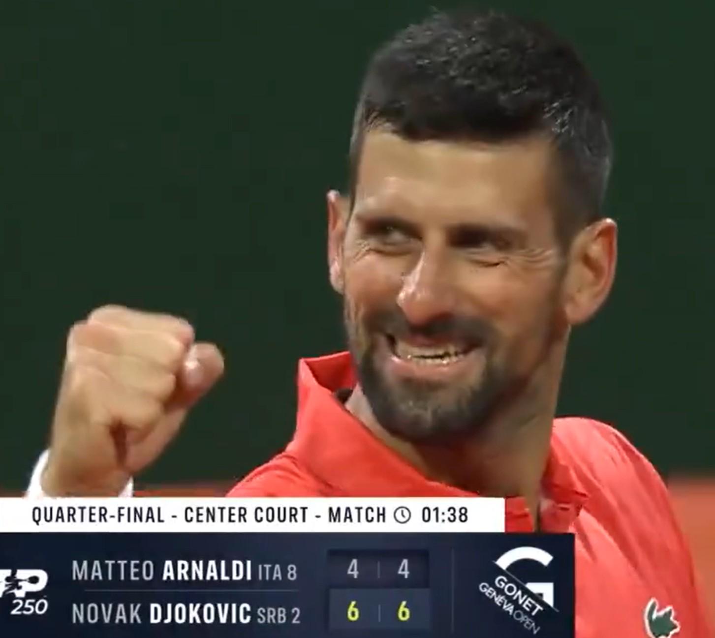 ATP250日内瓦1/4决赛：德约科维奇2-0淘汰阿纳尔迪，晋级四强