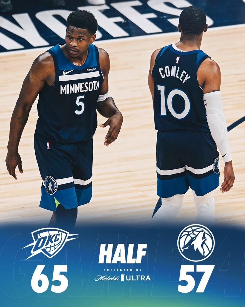 G4半场雷霆vs森林狼失误数7-12，罚球数11-16