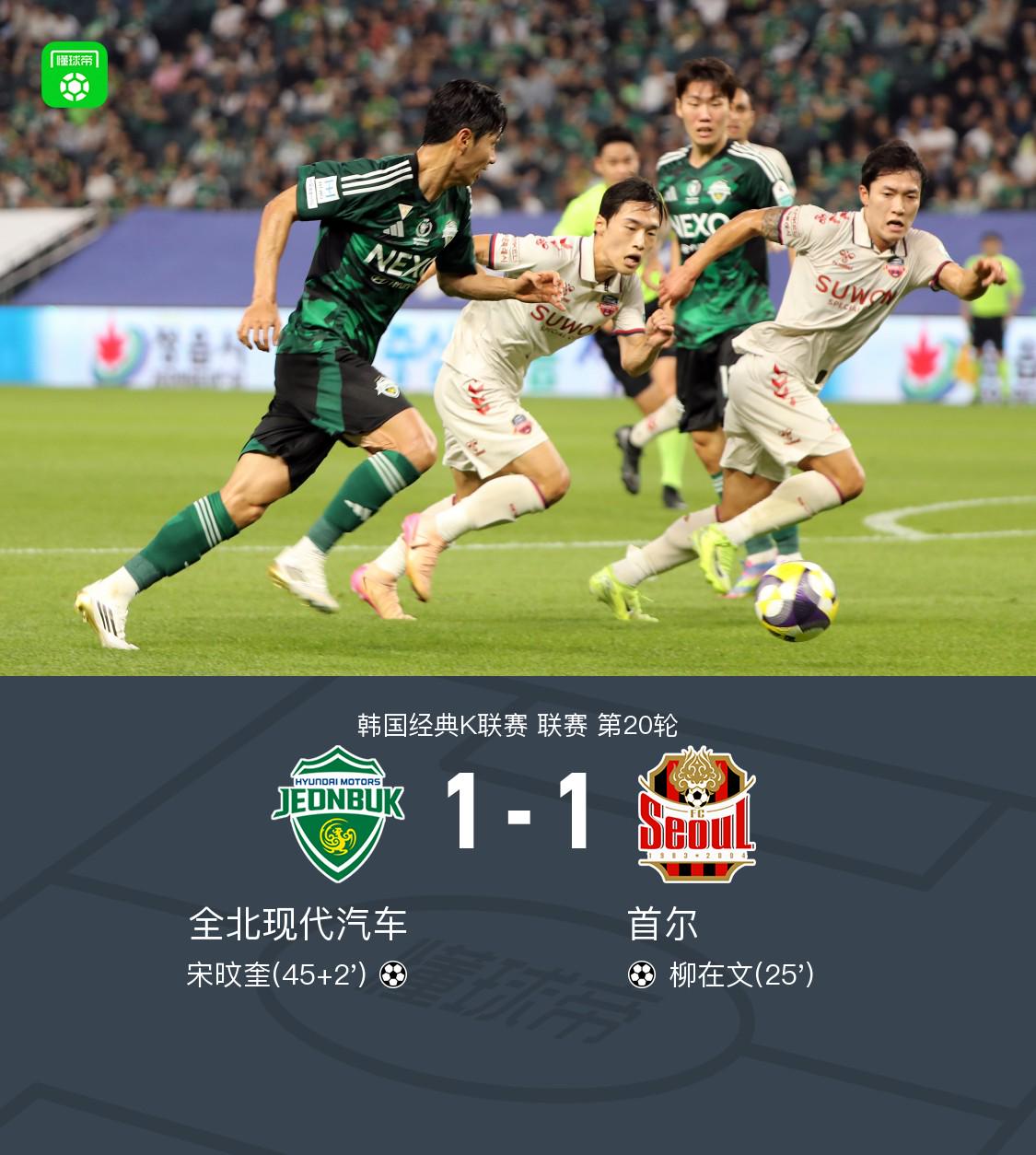 全北四连胜遭终结1-1首尔，林加德送助攻，宋旼奎破门