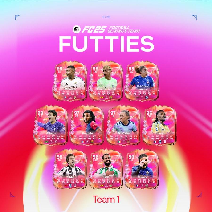 99时代开启，FC25粉卡1队上线: 姆巴佩、亚马尔、贝利领衔