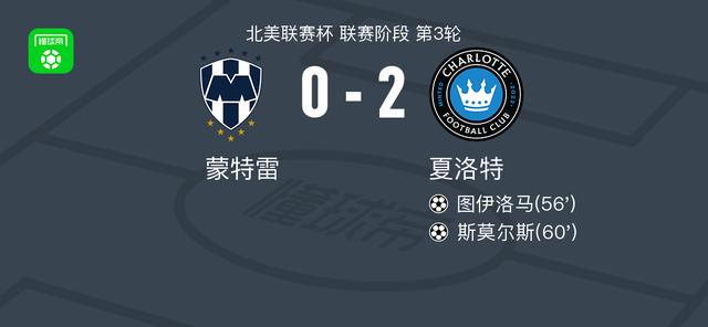 夏洛特2-0蒙特雷，图伊洛马建功，斯莫尔斯锁定胜局