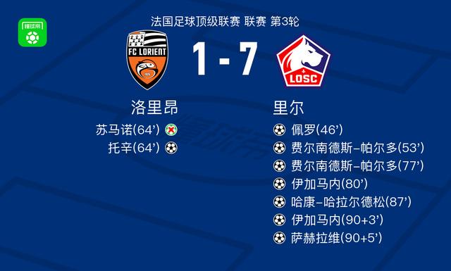 里尔7-1横扫洛里昂，费尔南德斯-帕尔多双响，伊加马内梅开二度
