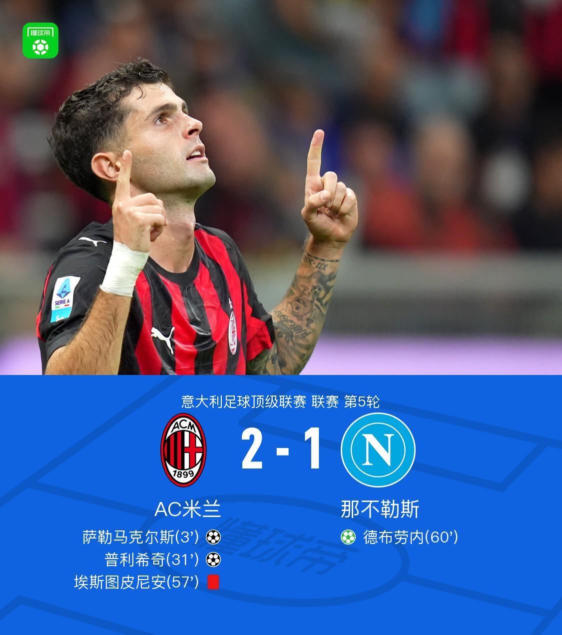 剑南春｜十人米兰2-1那不勒斯，普利希奇传射，德布劳内破门