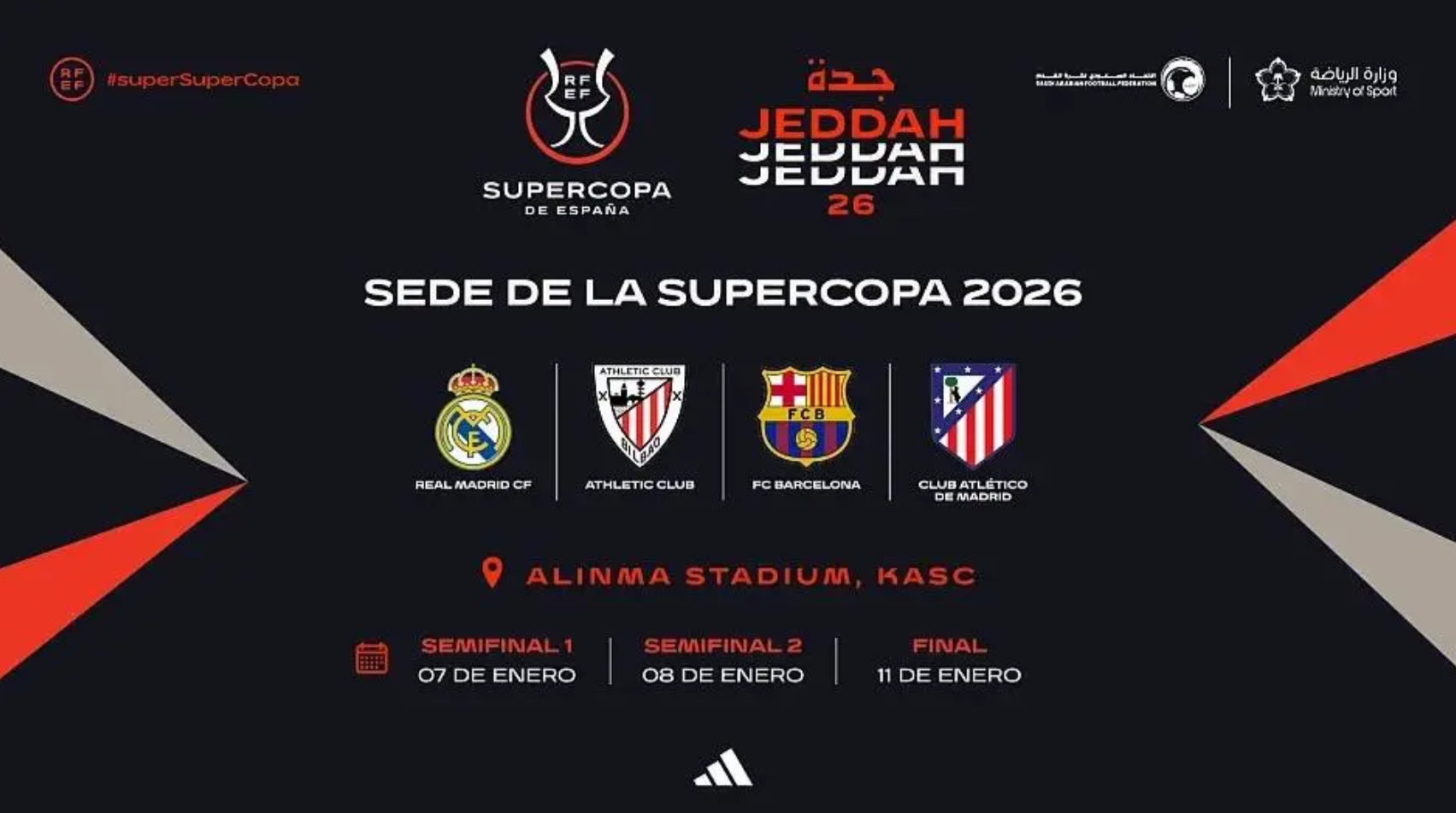 2026年西班牙超级杯：巴萨战毕尔巴鄂；马竞对皇马