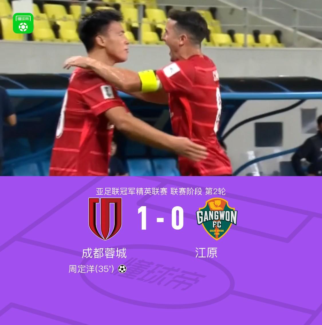 成都1-0江原取队史亚冠正赛首胜，周定洋精彩凌空斩制胜