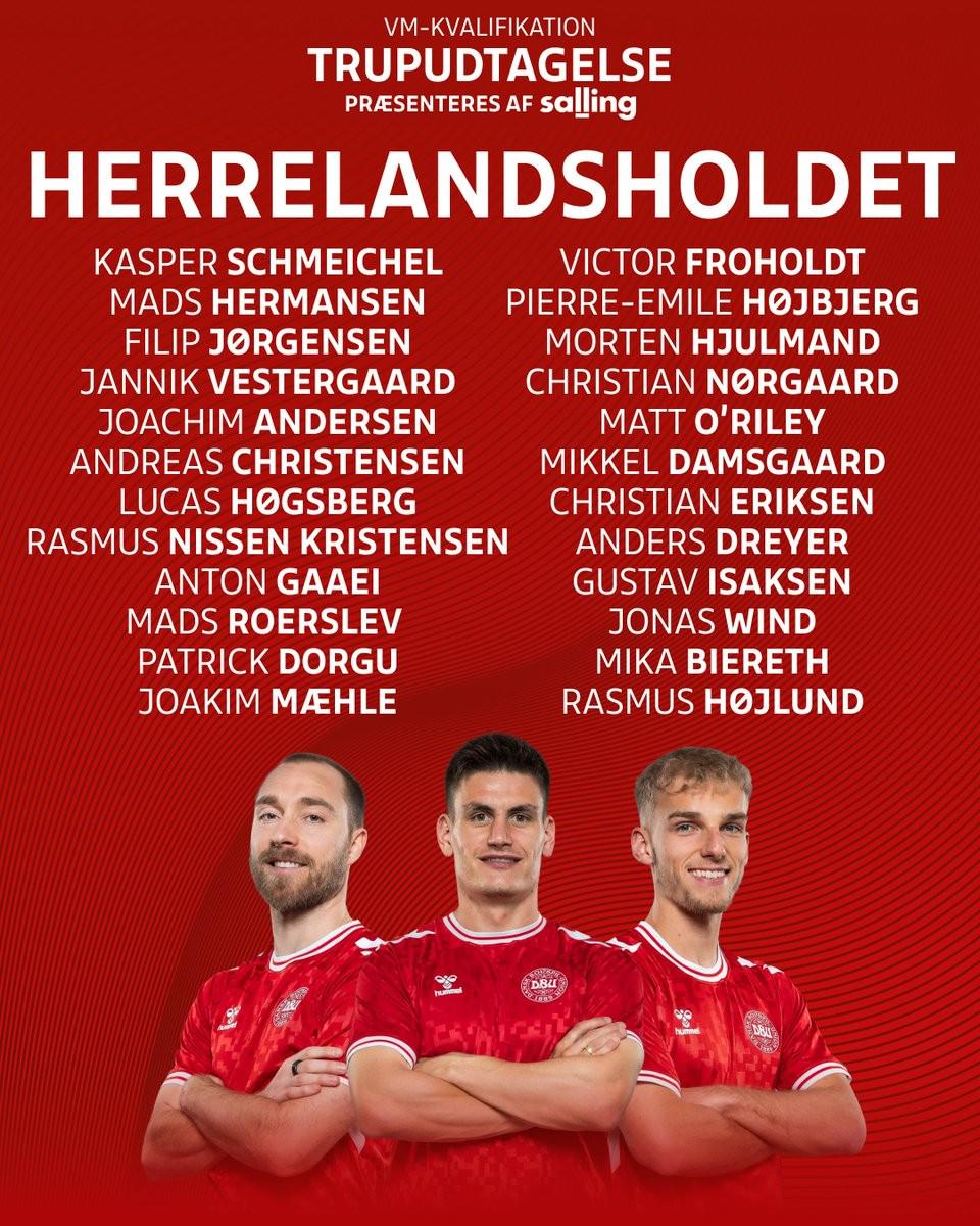 丹麦队公布世预赛大名单：埃里克森回归，霍伊伦、赫伊别尔在列