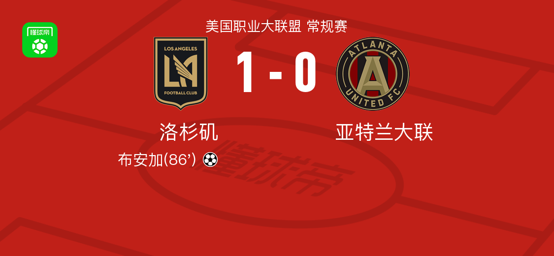 洛杉矶1-0亚特兰大联取美职联5连胜，布安加绝杀