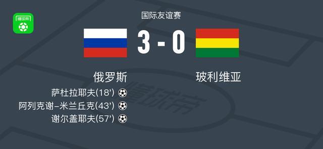 俄罗斯3-0大胜玻利维亚，谢尔盖耶夫1射1传，阿列克谢-米兰丘克建功