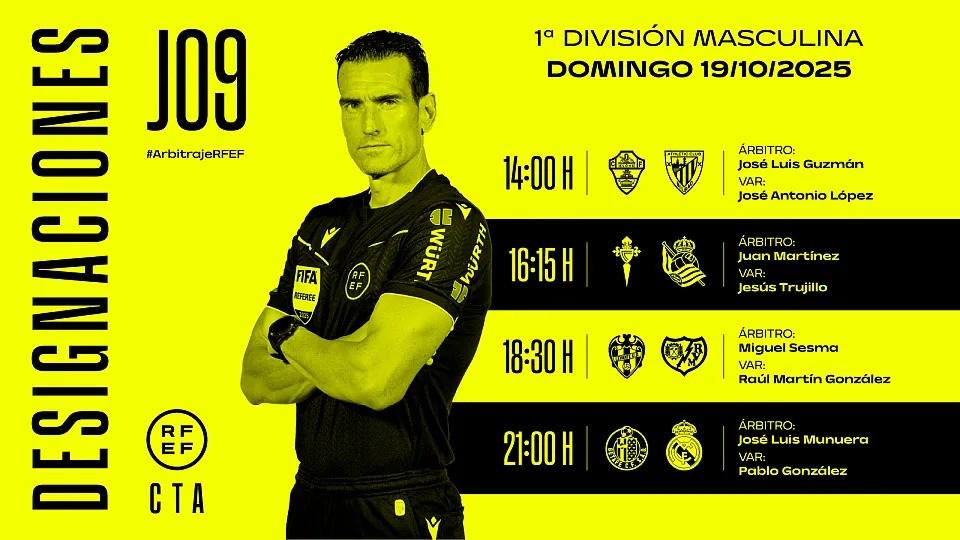 周日西甲裁判安排：何塞-穆努埃拉执法赫塔费vs皇马