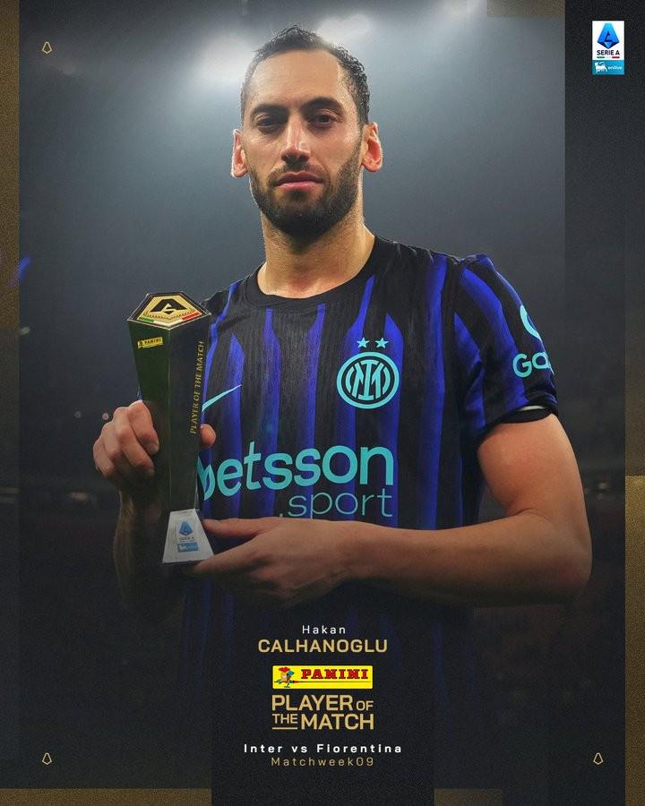 双响升至意甲射手榜第一，恰20当选国米3-0佛罗伦萨全场最佳