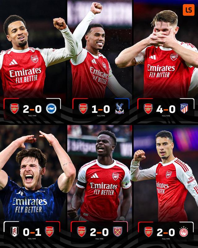 完美10月，阿森纳本月6场比赛全部取胜且一球未丢