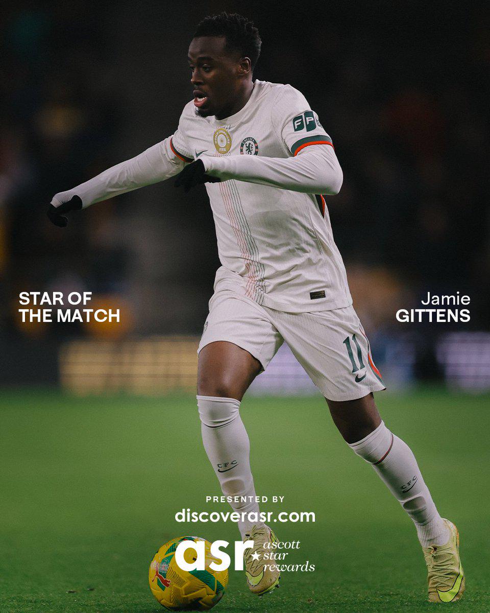 1球2助，吉滕斯当选与狼队一役切尔西队内最佳球员