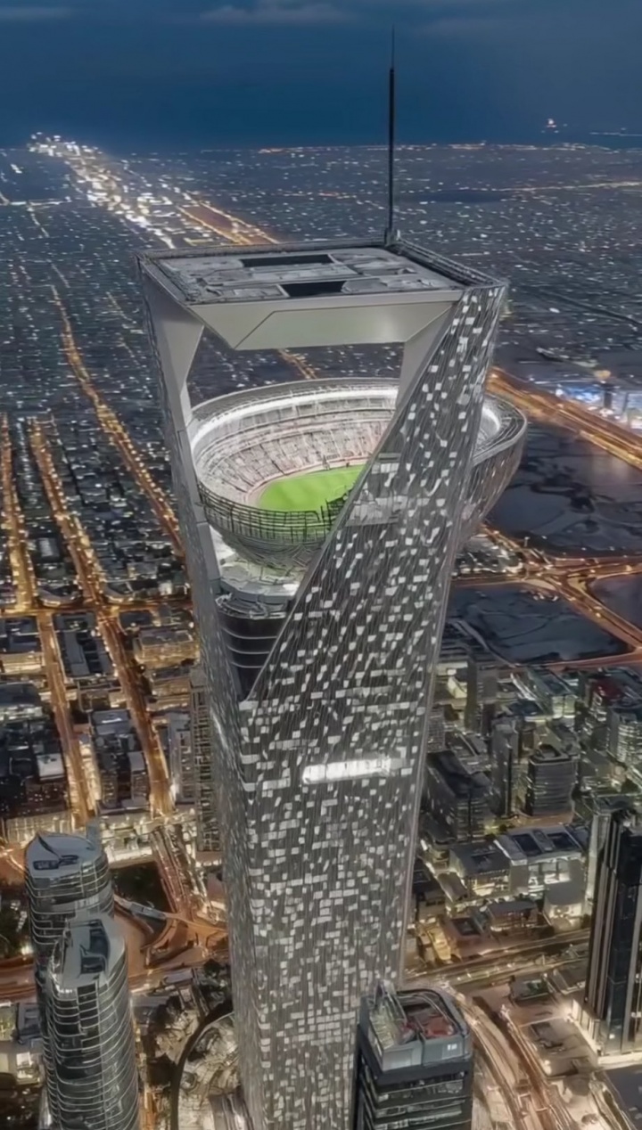 沙特350米高空，摩天大楼球场是AI生成，视频成本3元