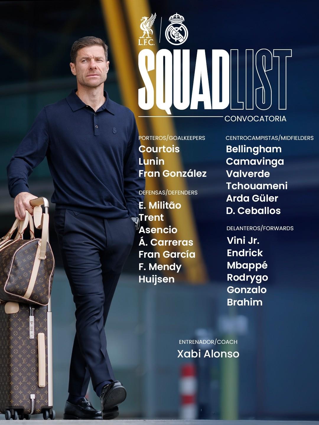 皇马欧冠客战利物浦大名单：阿诺德战旧主，贝林、姆巴佩在列