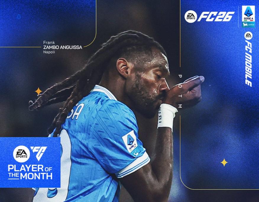 官方：那不勒斯中场安古伊萨当选意甲10月最佳球员