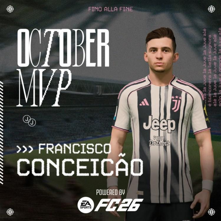 尤文官方：弗朗西斯科-孔塞桑当选队内10月最佳球员
