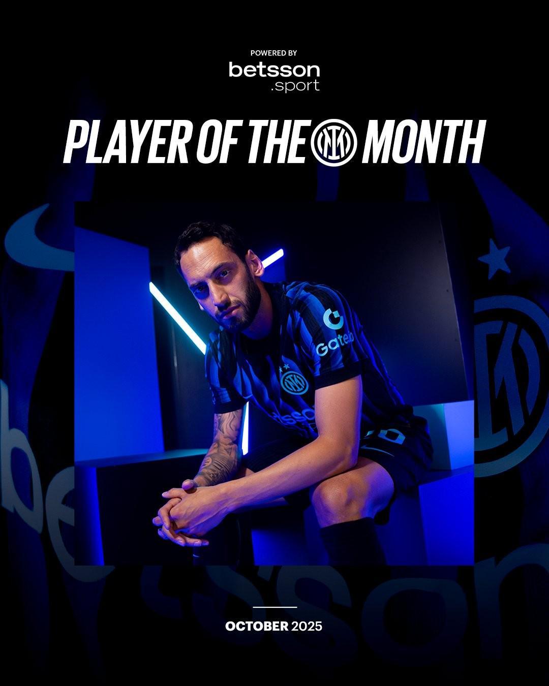 官方：恰尔汗奥卢当选国米10月队内最佳球员