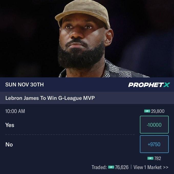 有点搞，博彩开盘詹姆斯是否能夺G联赛MVP，夺MVP概率高达99%
