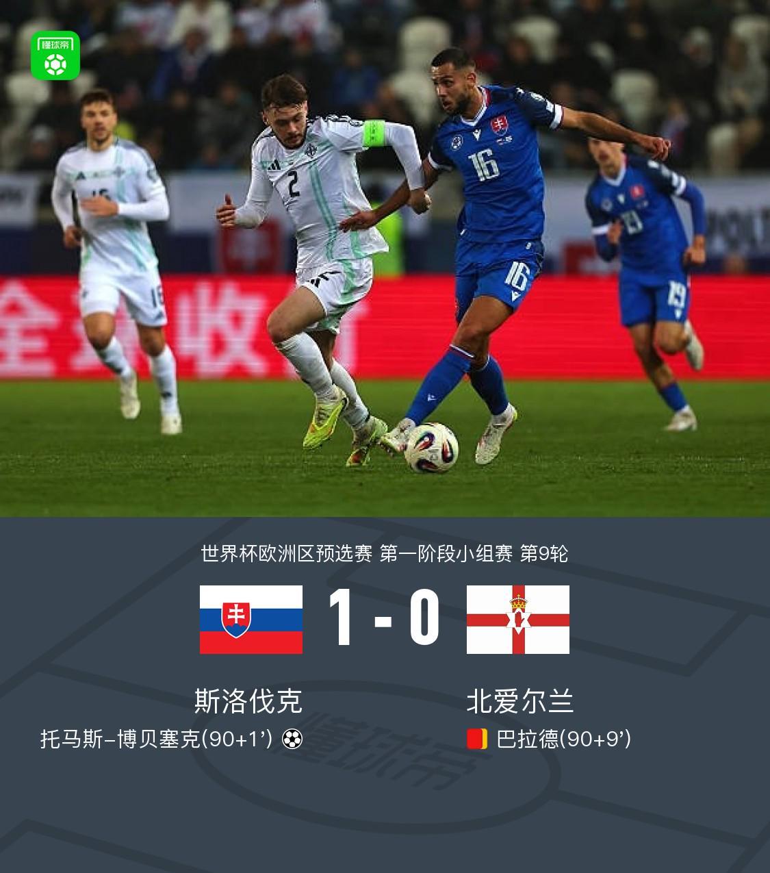 斯洛伐克1-0北爱尔兰，托马斯-博贝塞克一击制胜