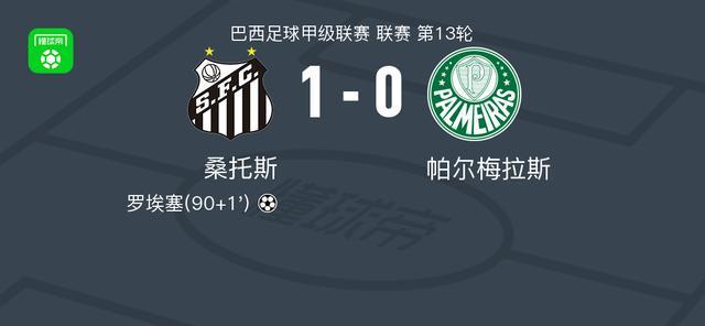 桑托斯1-0帕尔梅拉斯，罗埃塞一击制胜