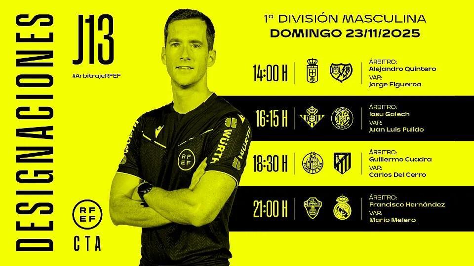 周日西甲裁判：弗朗西斯科-埃尔南德斯执法皇马客战埃尔切