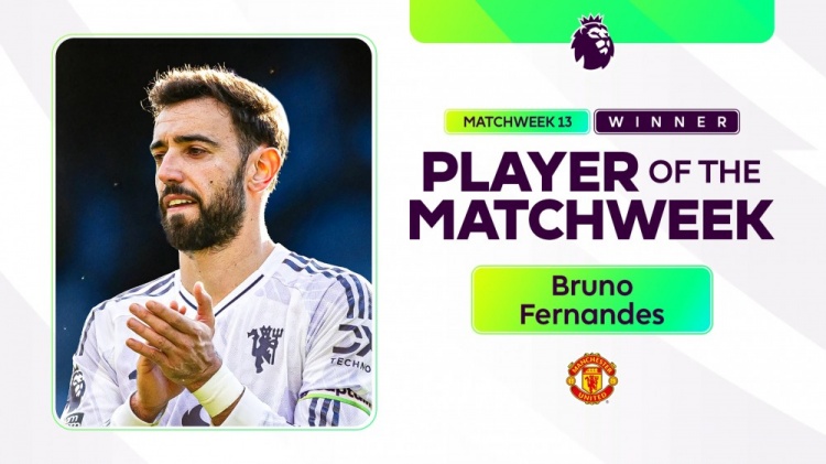 助攻双响！官方：B费当选英超第13轮最佳球员