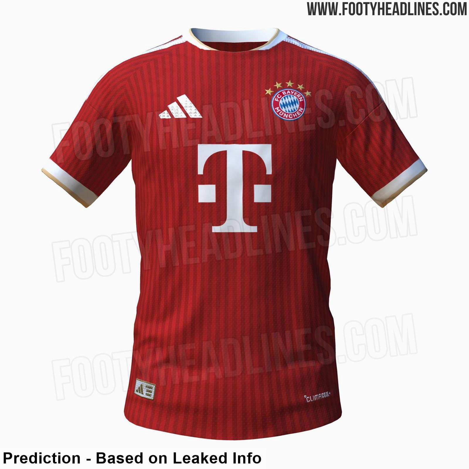 拜仁26/27赛季主场球衣谍照：红色基调搭配领口袖口金色线条