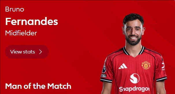 2射1传！官方：B费当选曼联4-1狼队的球迷票选最佳球员