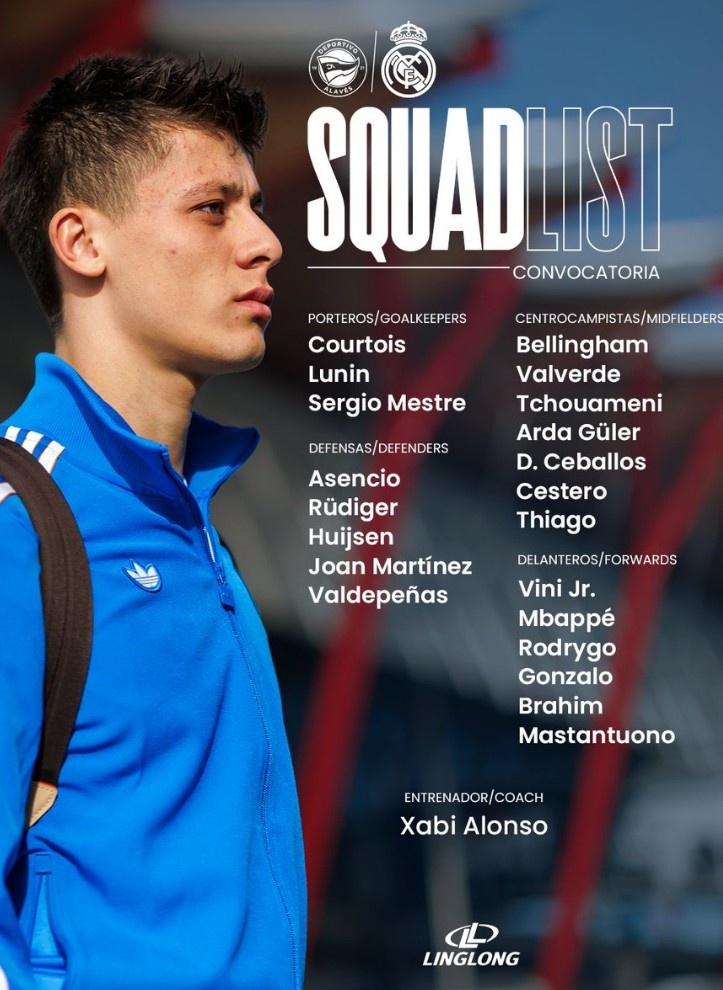 皇马公布对阵阿拉维斯名单：姆巴佩领衔 赫伊森伤愈回归