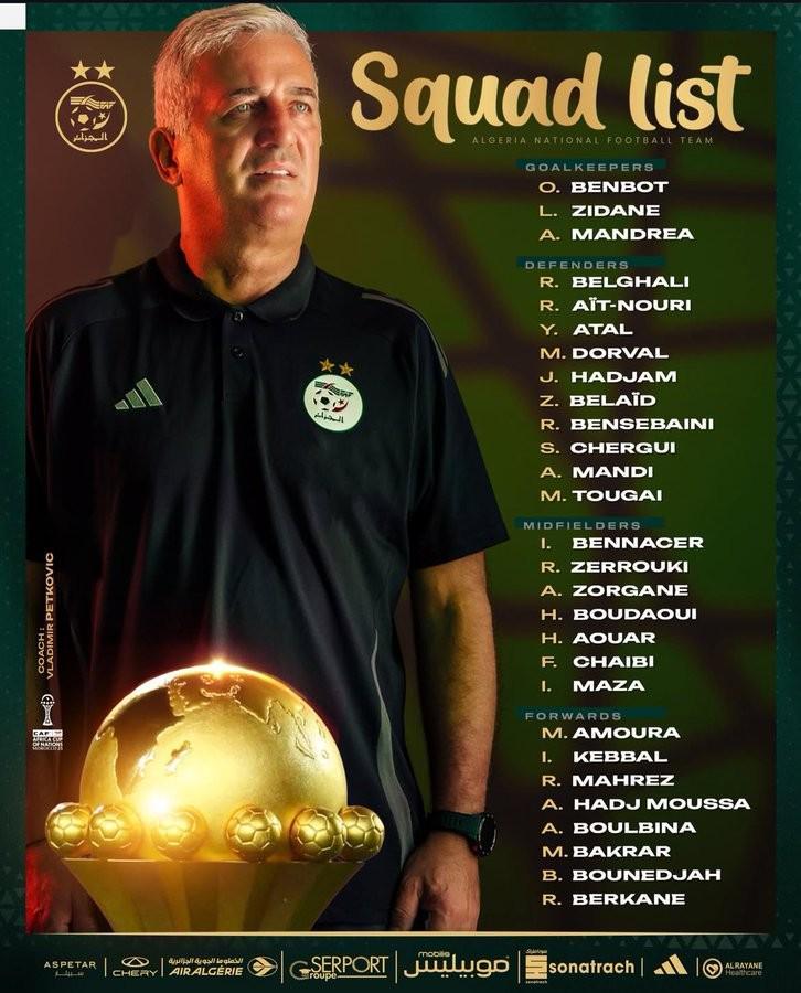 阿尔及利亚非洲杯名单：马赫雷斯、努里领衔，卢卡-齐达内入选