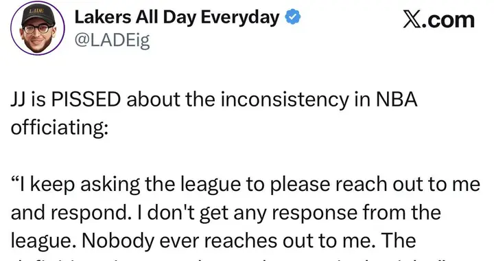湖人输球疯狂吐槽裁判！詹姆斯：吹罚毫无一致性可言
