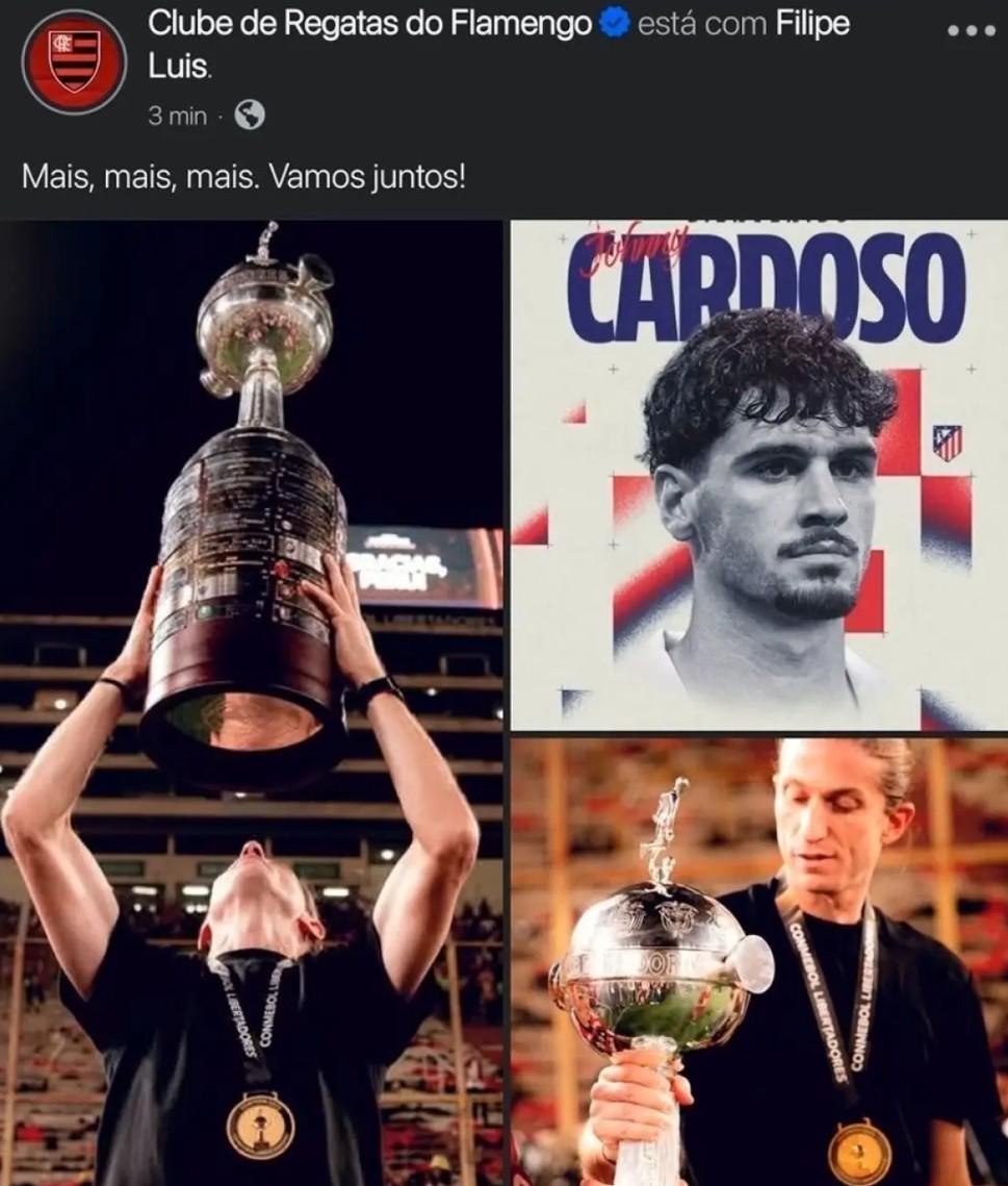 弗拉门戈官宣菲利佩续约时误发卡多佐的照片，引发球迷误解