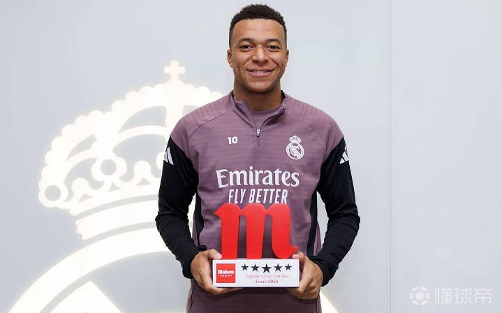 荣耀时刻，姆巴佩在训练基地领取了皇马1月最佳球员奖杯