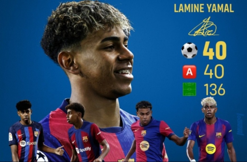 40球40助！18岁亚马尔为巴萨出战136场比赛参与80球
