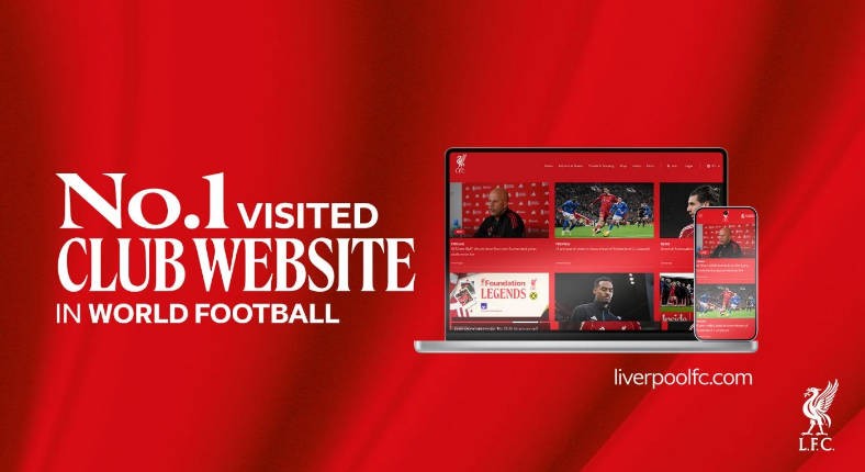 利物浦官网是本赛季足坛访问量最高俱乐部网站，已超5100万次