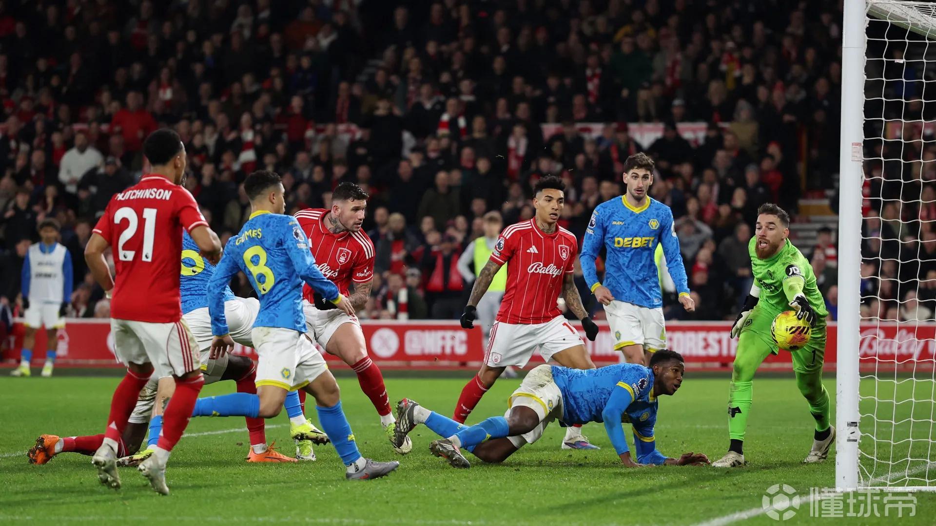 森林单场射门35次仍零进球，在近10个英超赛季排名第二