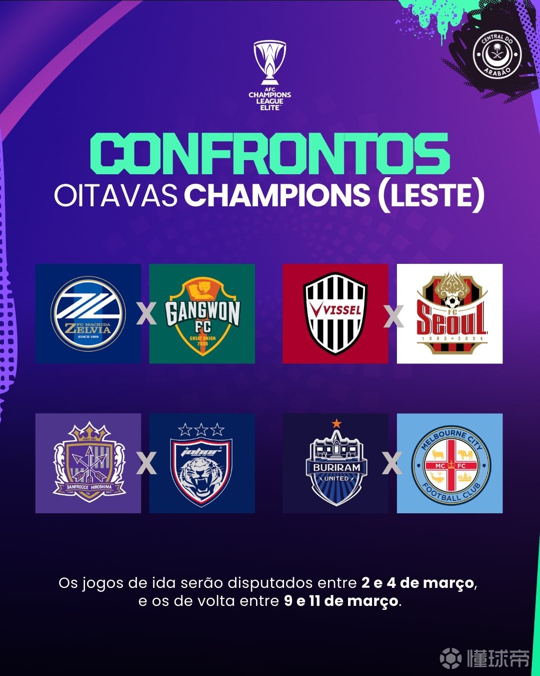 亚冠1/8决赛对阵：町田泽维亚vs江原，神户胜利船vs首尔