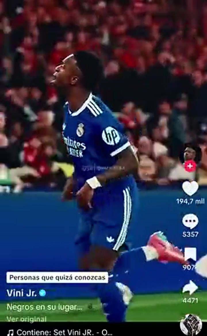 维尼修斯更新TikTok：黑人就该待在他们该待的地方