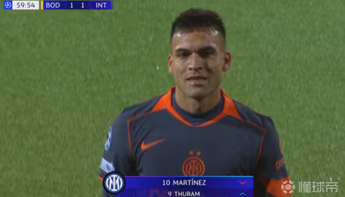 意天空：劳塔罗因小腿肌肉疲劳被换下，很可能缺席与莱切比赛