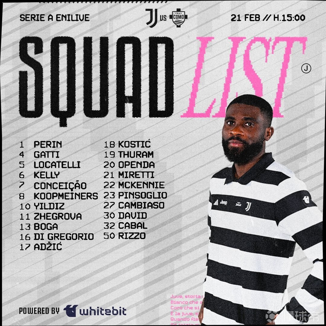 尤文战科莫大名单：伊尔迪兹领衔，卡卢卢因停赛缺阵