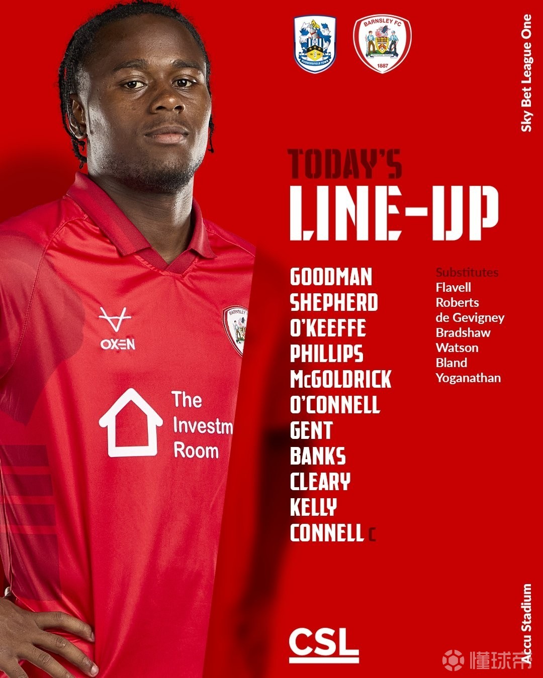 巴恩斯利公布客战哈德斯菲尔德大名单，徐彬未在列