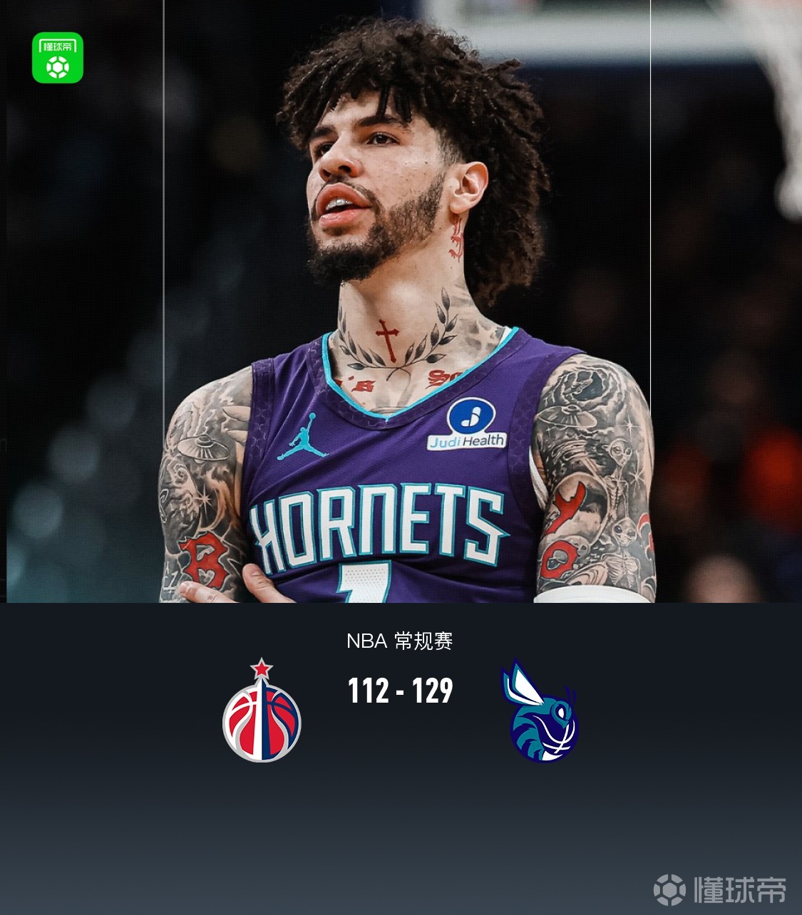 黄蜂129-112大胜奇才，鲍尔37+8+7，克努佩尔28分