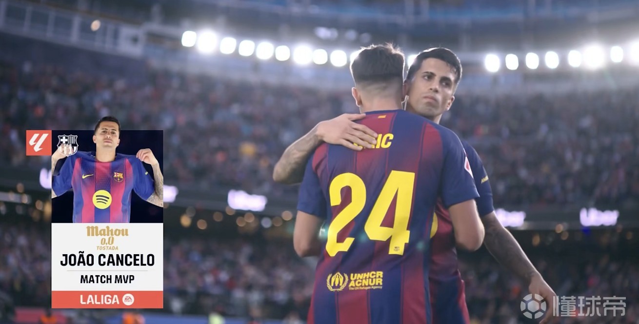 送出助攻，坎塞洛当选巴萨vs莱万特全场最佳球员
