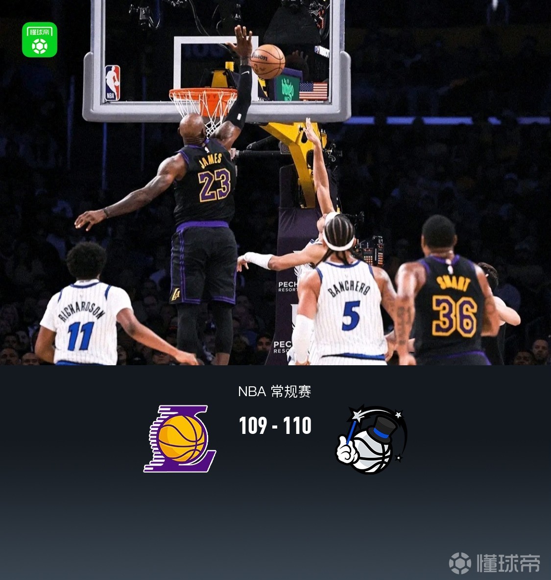 湖人109-110惜败魔术，东契奇24+9+15，詹姆斯21分错失绝杀