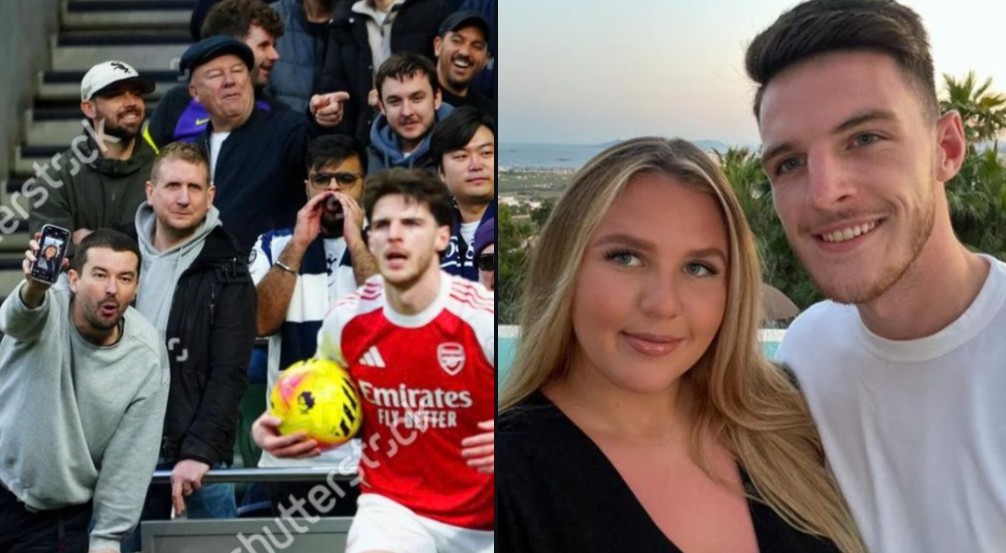 低劣至极，一热刺球迷在北伦敦德比拿赖斯妻子的照片对他辱骂