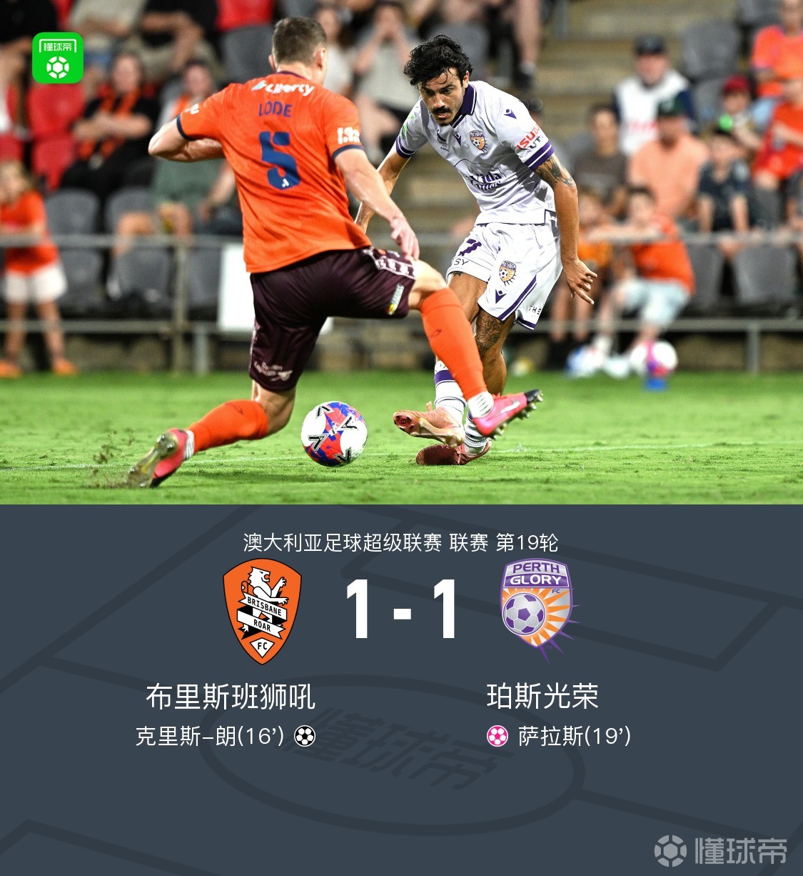 布里斯班狮吼1-1珀斯光荣，克里斯-朗破门，萨拉斯乌龙
