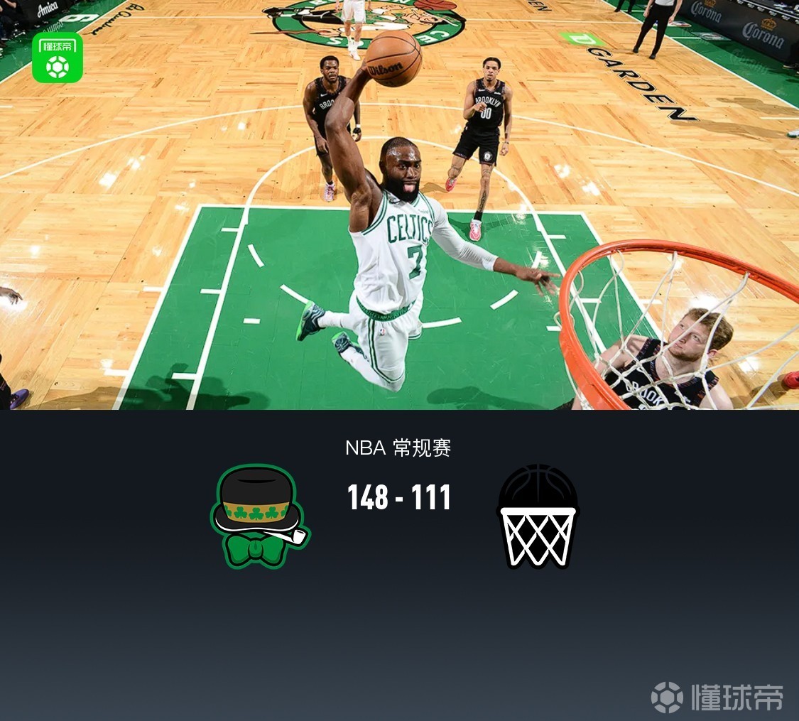 凯尔特人148-111大胜篮网，布朗28+7+9，武切维奇28+11