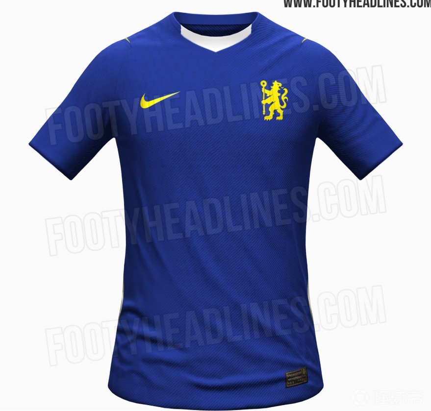 切尔西26/27主场球衣谍照：采用黄色狮子队徽，搭配亮蓝色底色