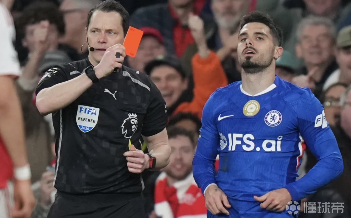 红牌有影响，切尔西场均跑动距离105.7公里，为全英超最低